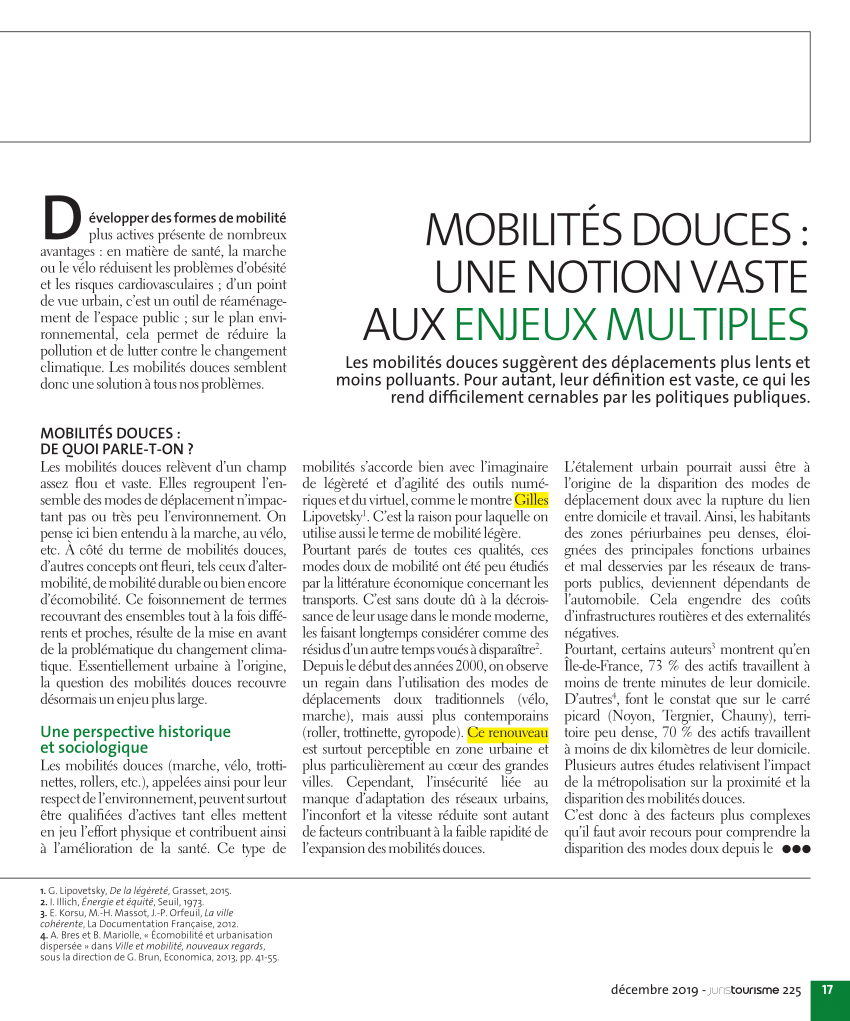 Pdf Mobilites Douces Une Notion Vaste Aux Enjeux Multiples