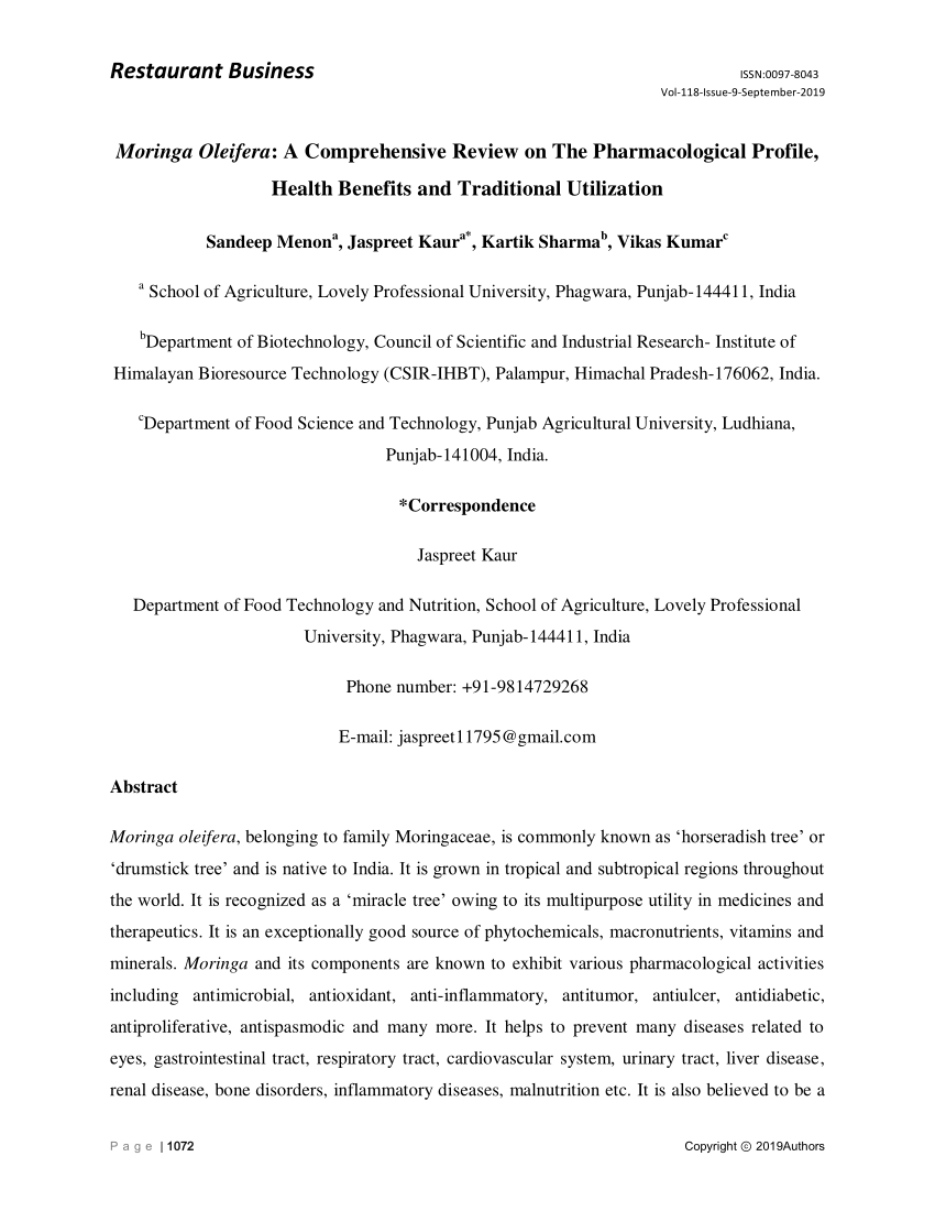 literature review on moringa oleifera pdf free download