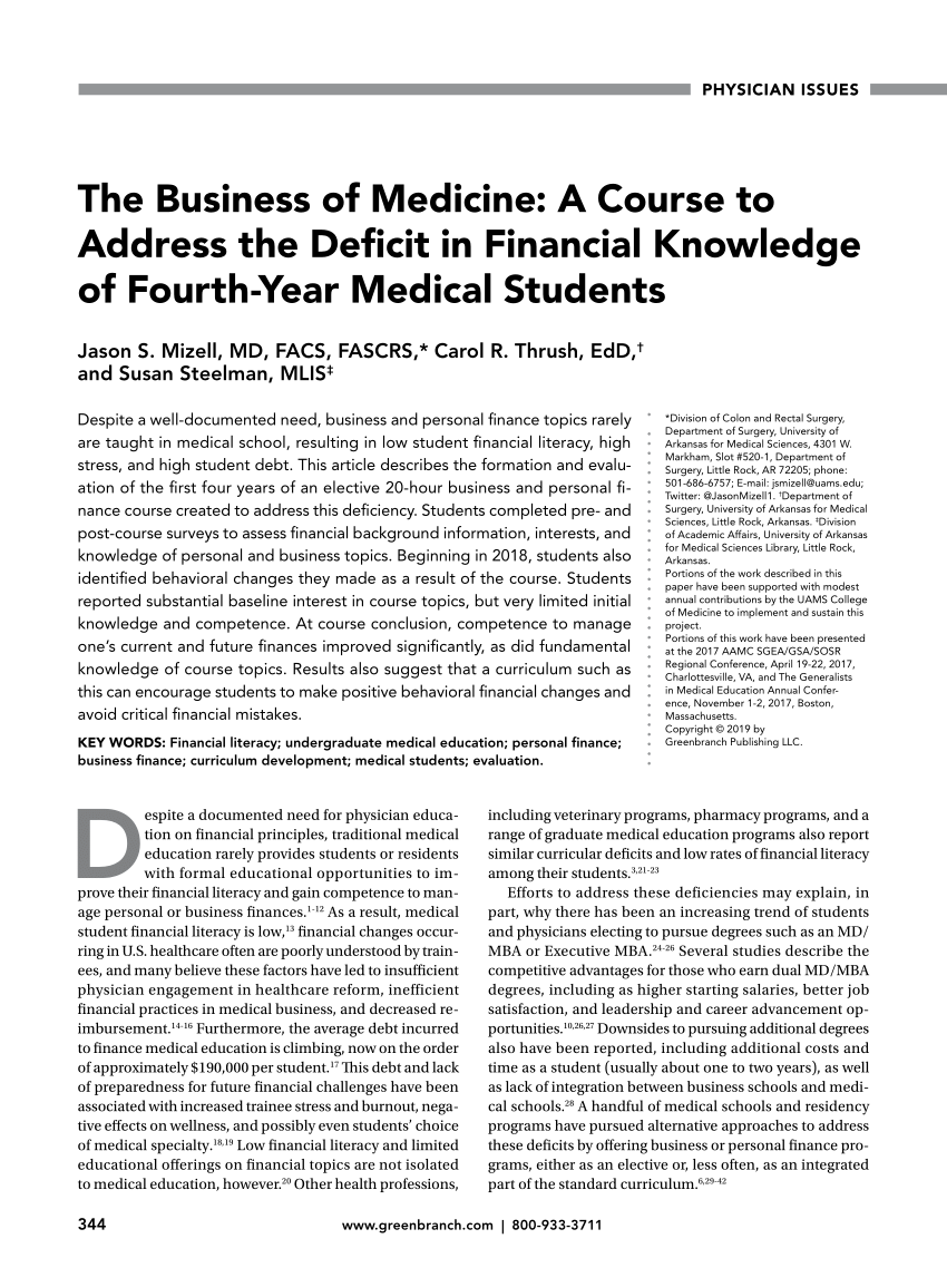 PDF) The Business of Medicine: A Course to Address the Deficit in ...