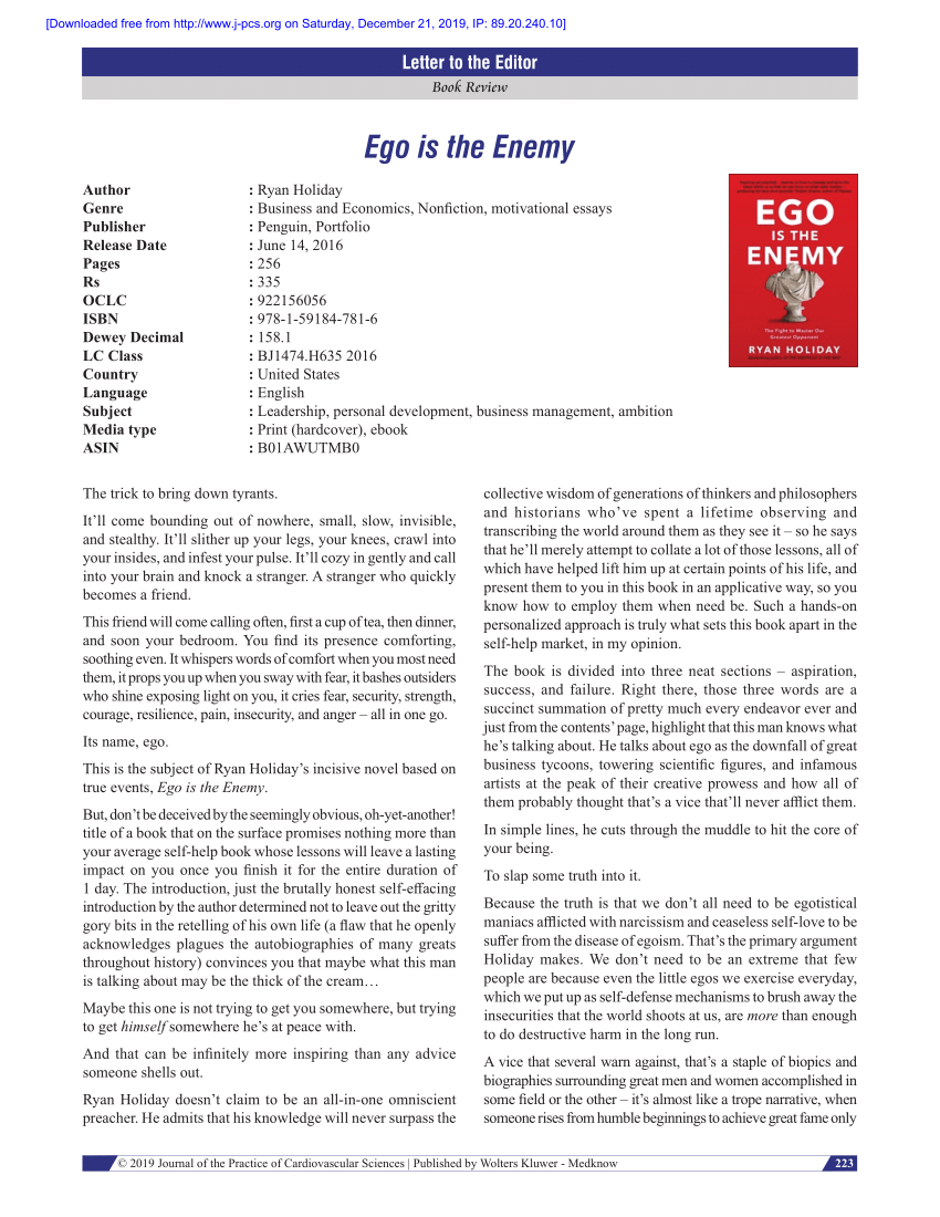 ego is the enemy ryan holiday pdf