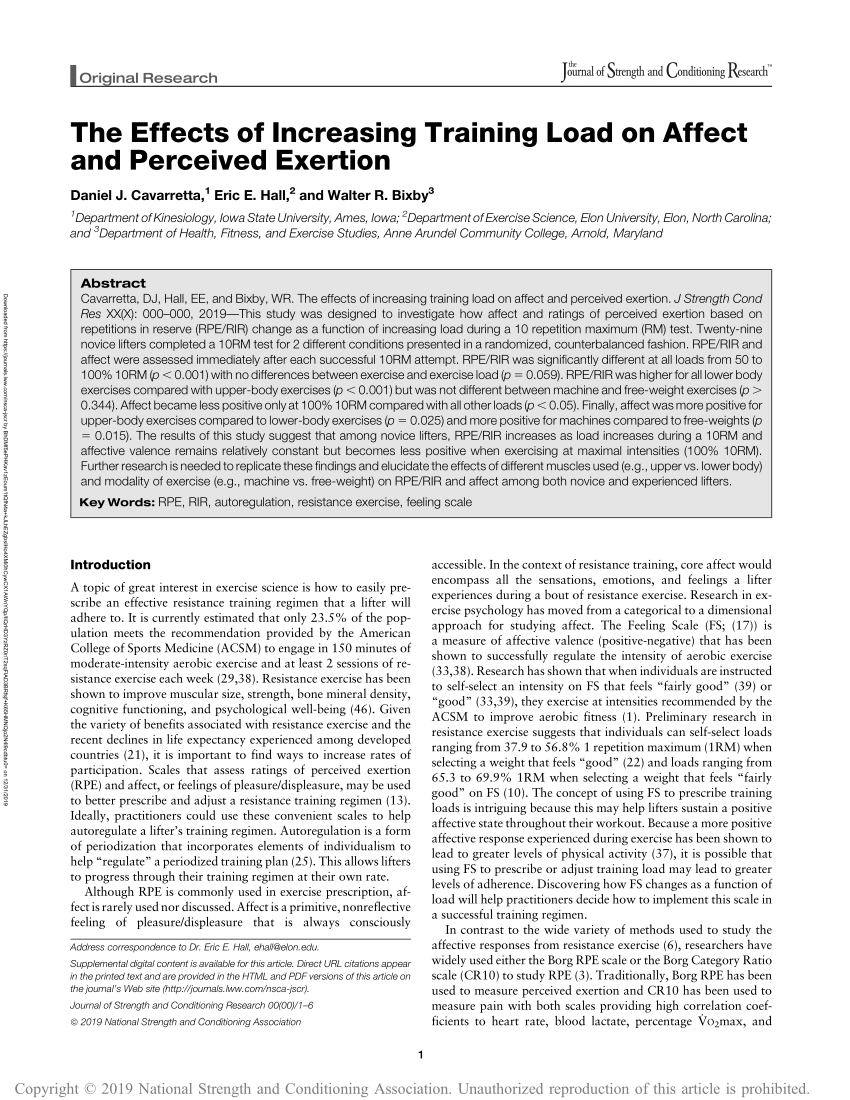 Pdf The Effects Of Increasing Training Load On Affect And Perceived Exertion 6102