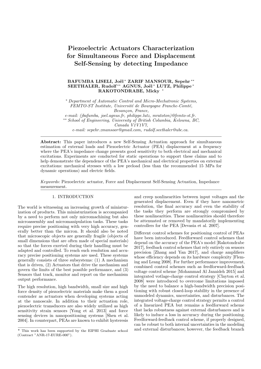 (PDF) Piezoelectric Actuators Characterization for Simultaneous Force