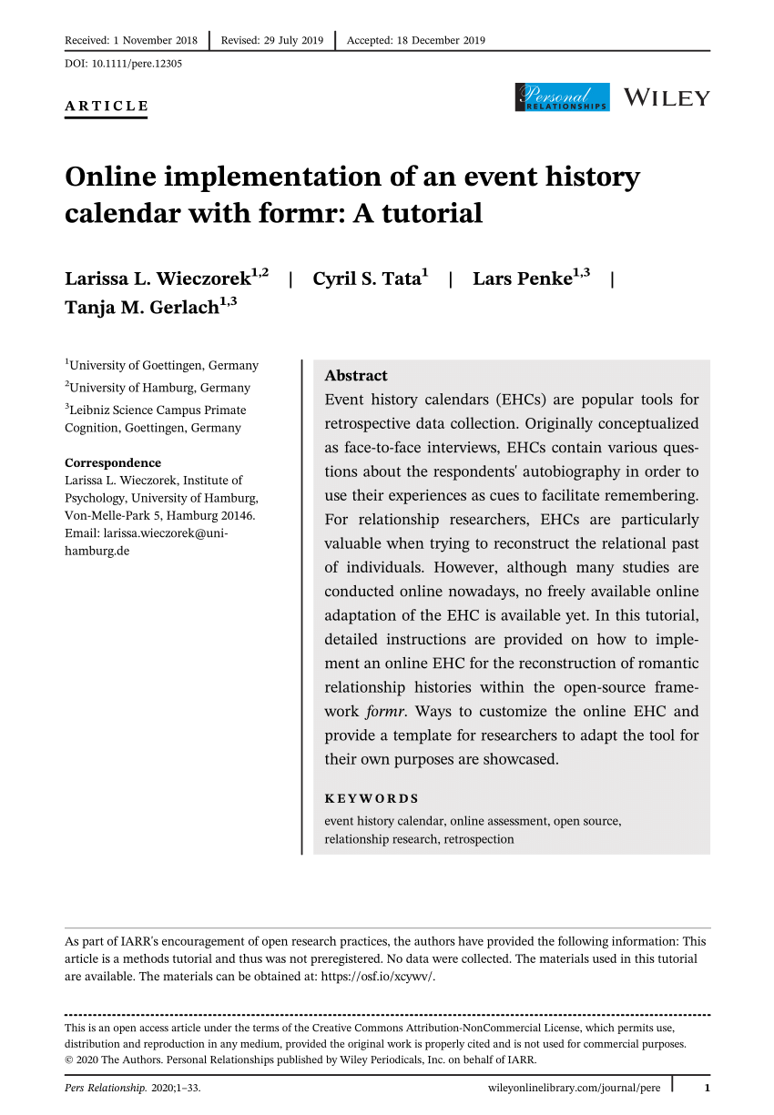 (PDF) Online Implementation of an Event History Calendar with formr A