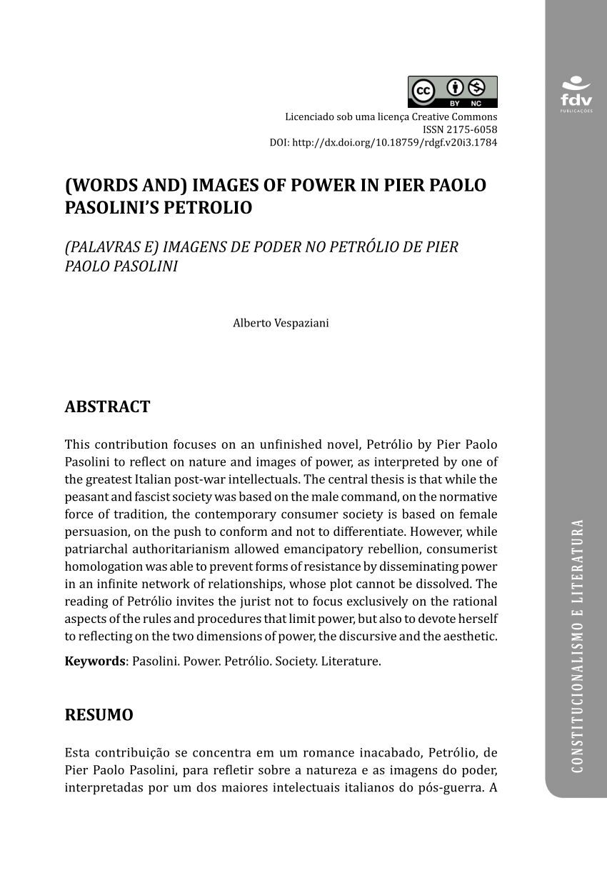 Pdf Words And Images Of Power In Pier Paolo Pasolini S Petrolio