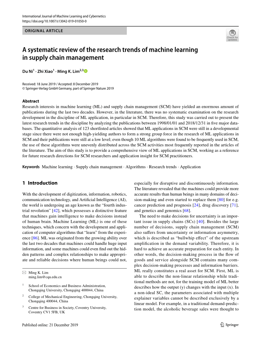 machine learning in supply chain management a systematic literature review