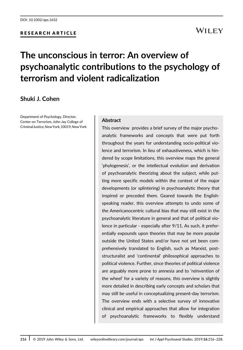 View of Psychoanalytic Contributions to the Understanding of