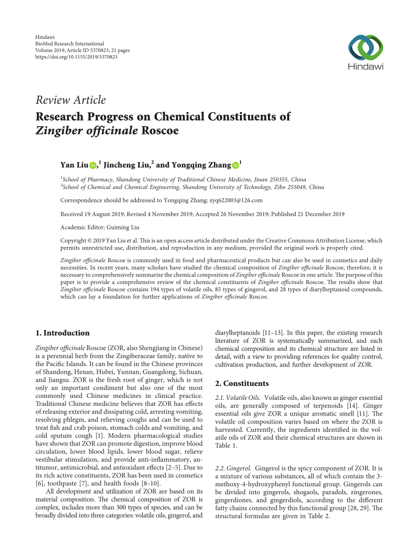 research progress on chemical constituents of zingiber officinale roscoe