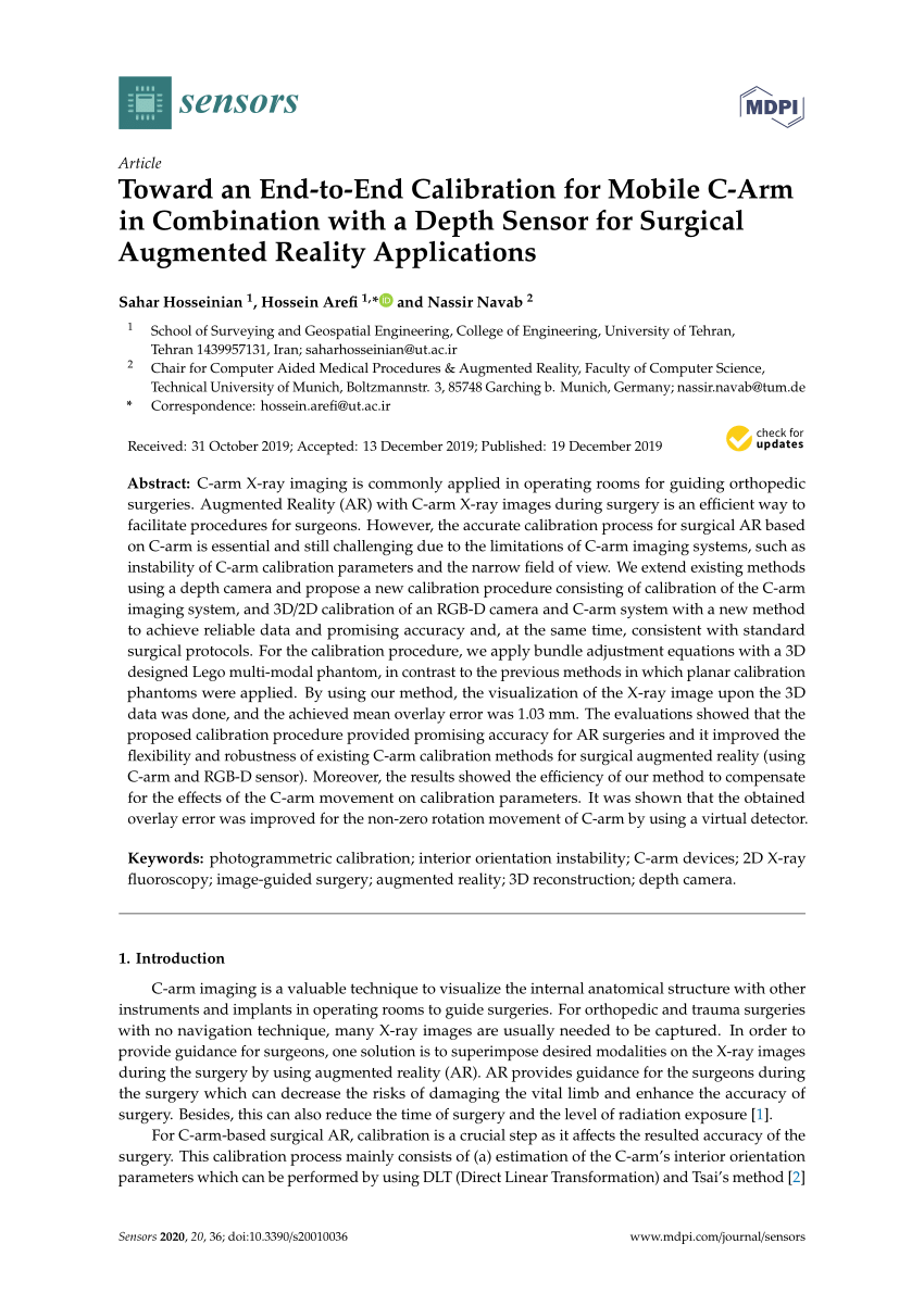 PDF) Toward an End-to-End Calibration for Mobile C-Arm in Combination with  a Depth Sensor for Surgical Augmented Reality Applications