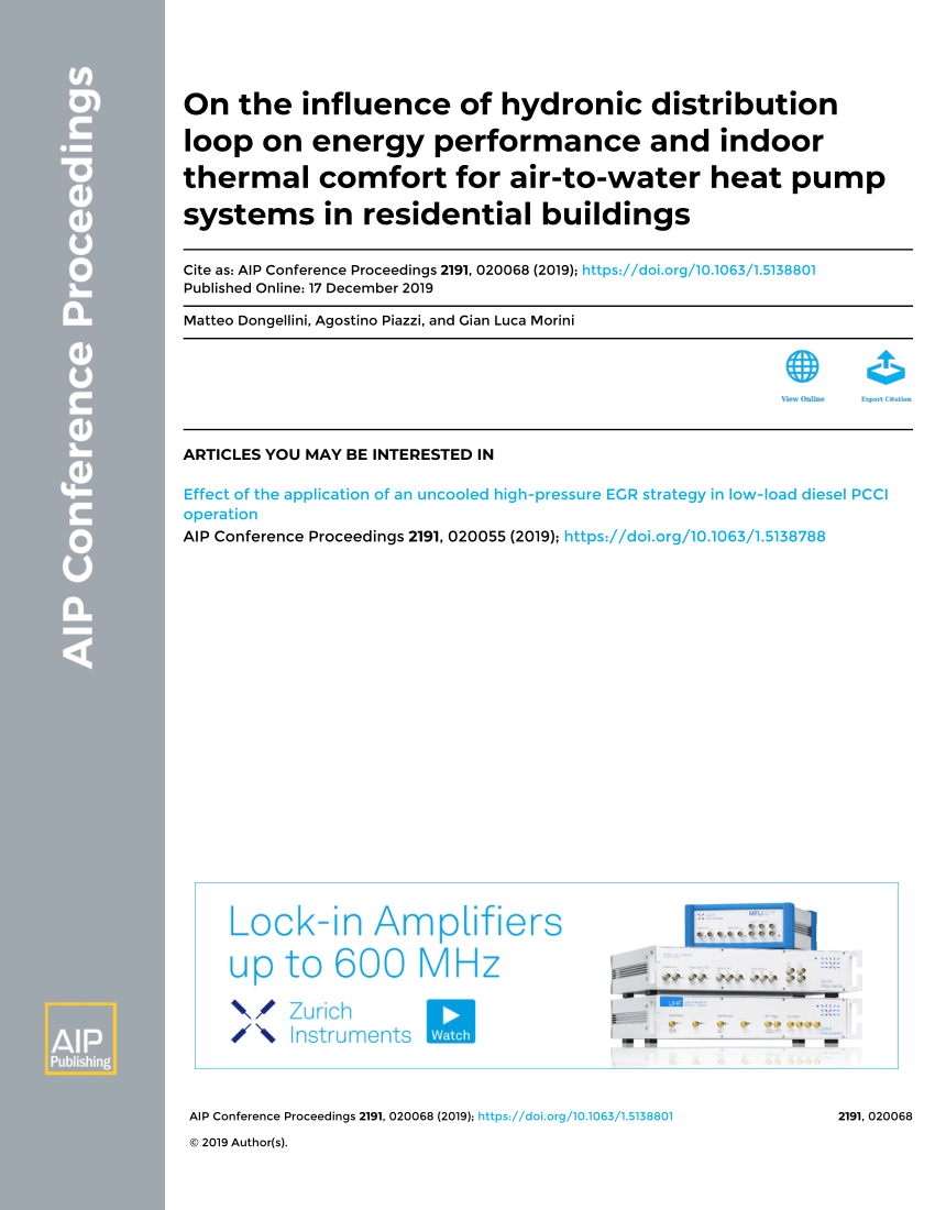 Pdf On The Influence Of Hydronic Distribution Loop On Energy