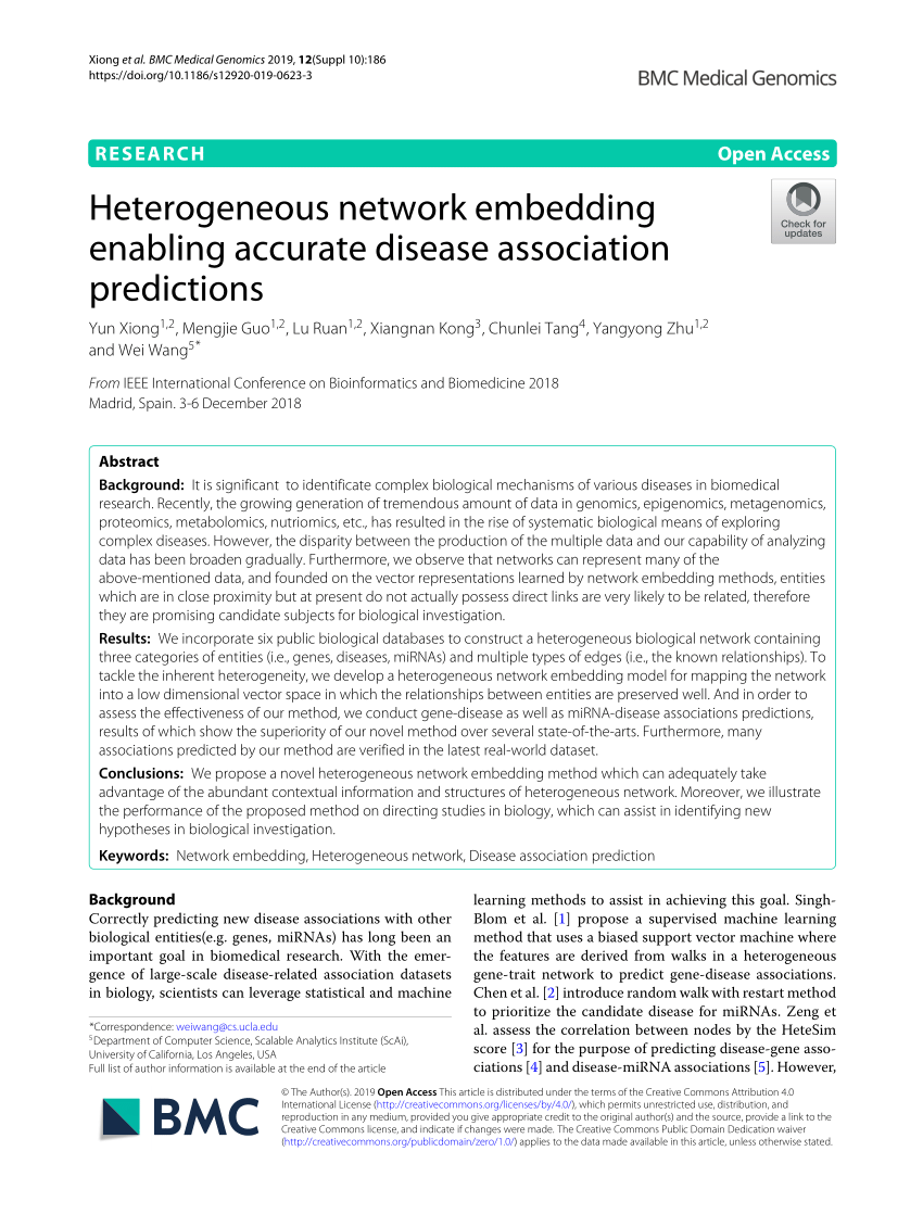 PDF) Heterogeneous network embedding enabling accurate disease association  predictions