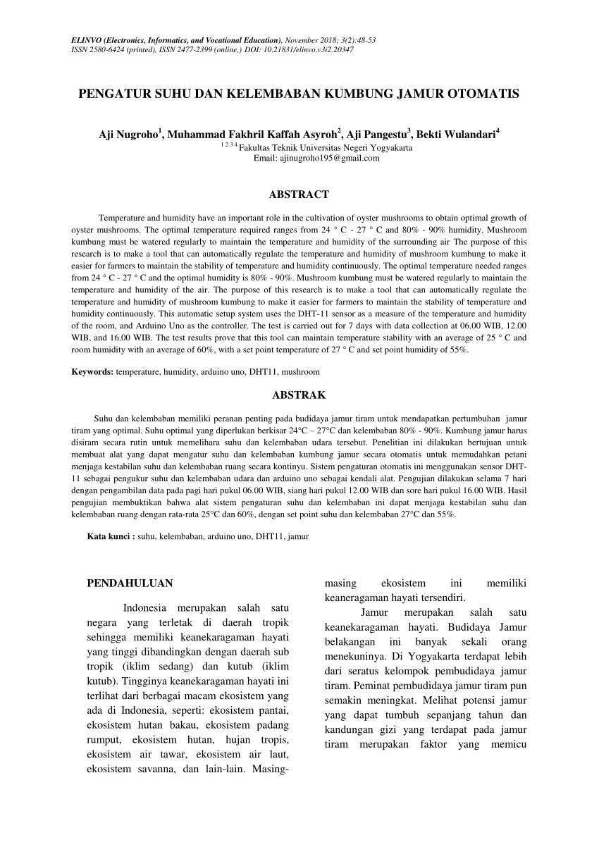 Pdf Pengatur Suhu Dan Kelembaban Kumbung Jamur Otomatis