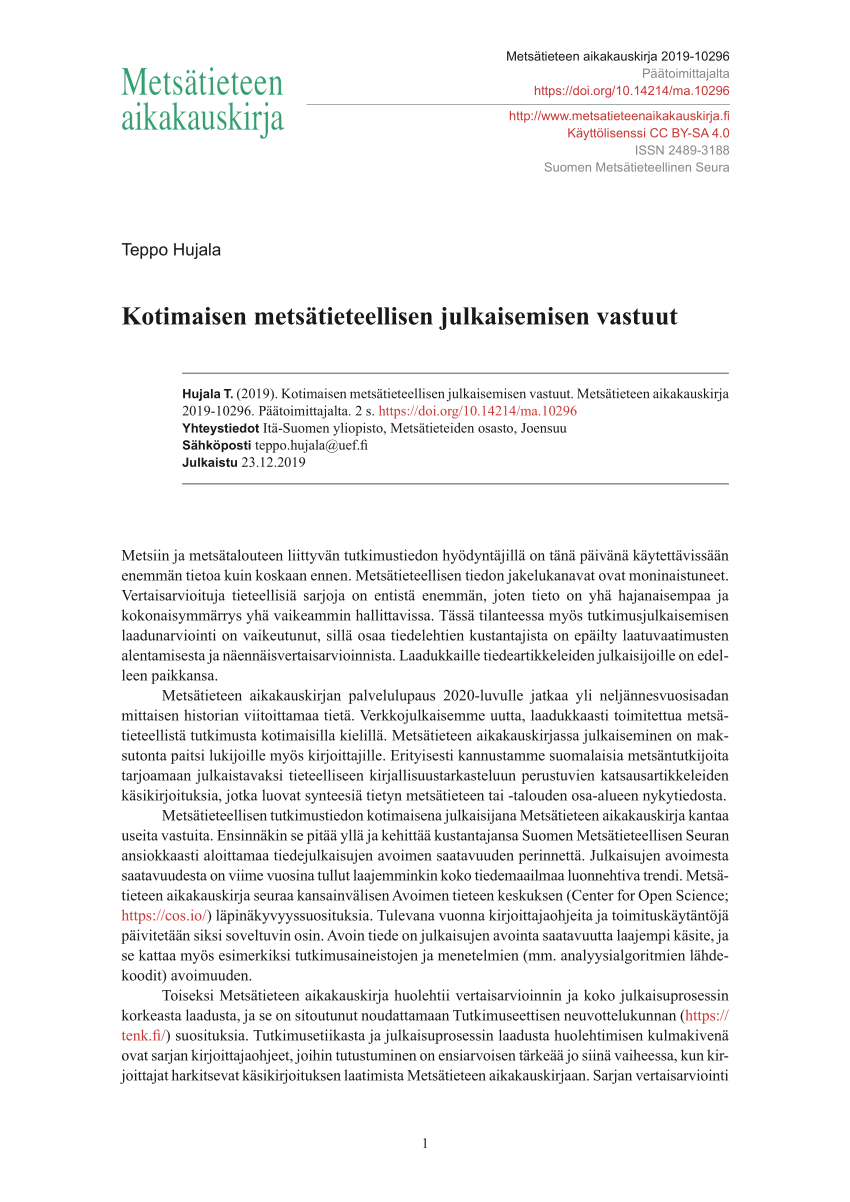 PDF) Kotimaisen metsätieteellisen julkaisemisen vastuut