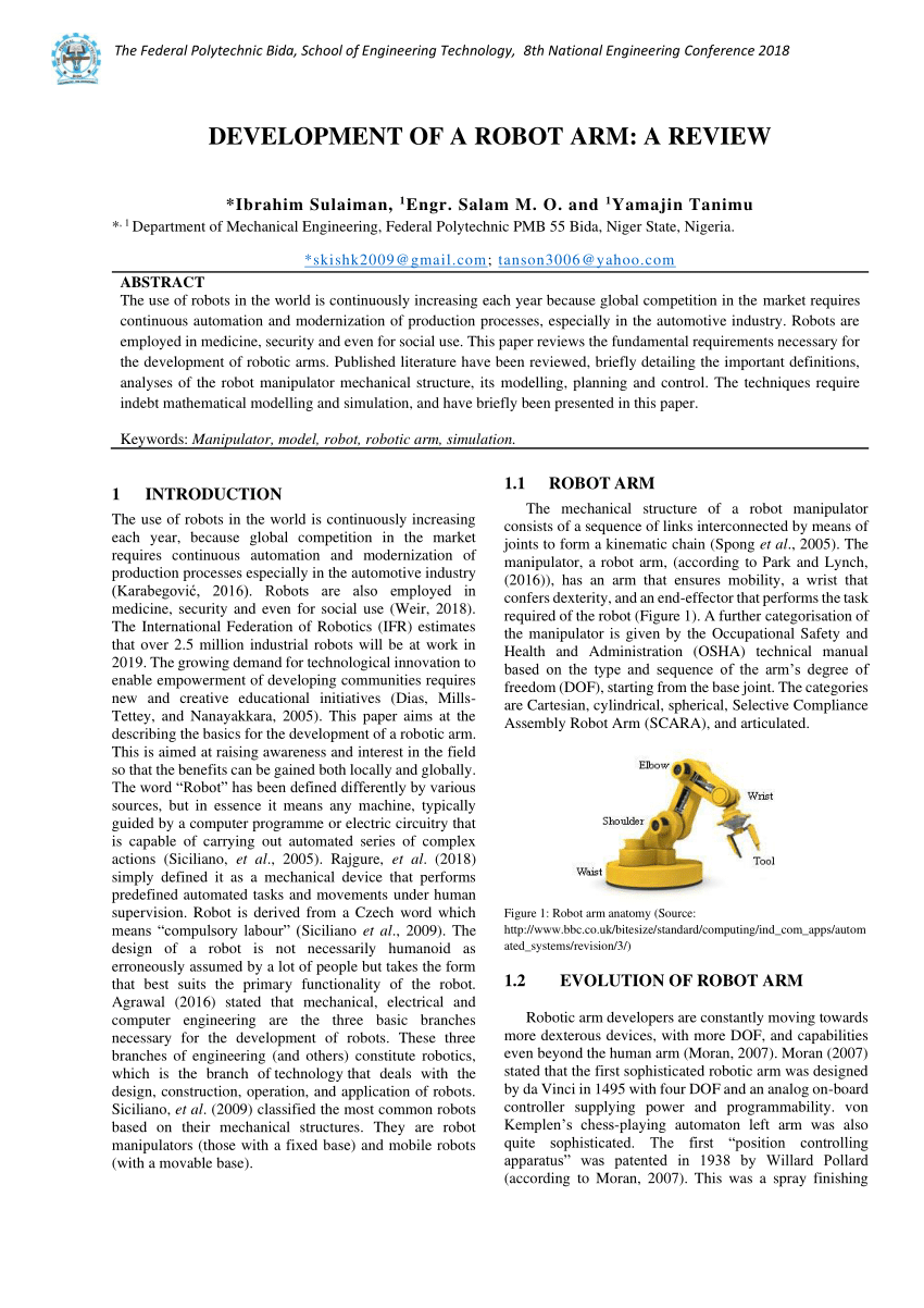 research papers on robotic arm