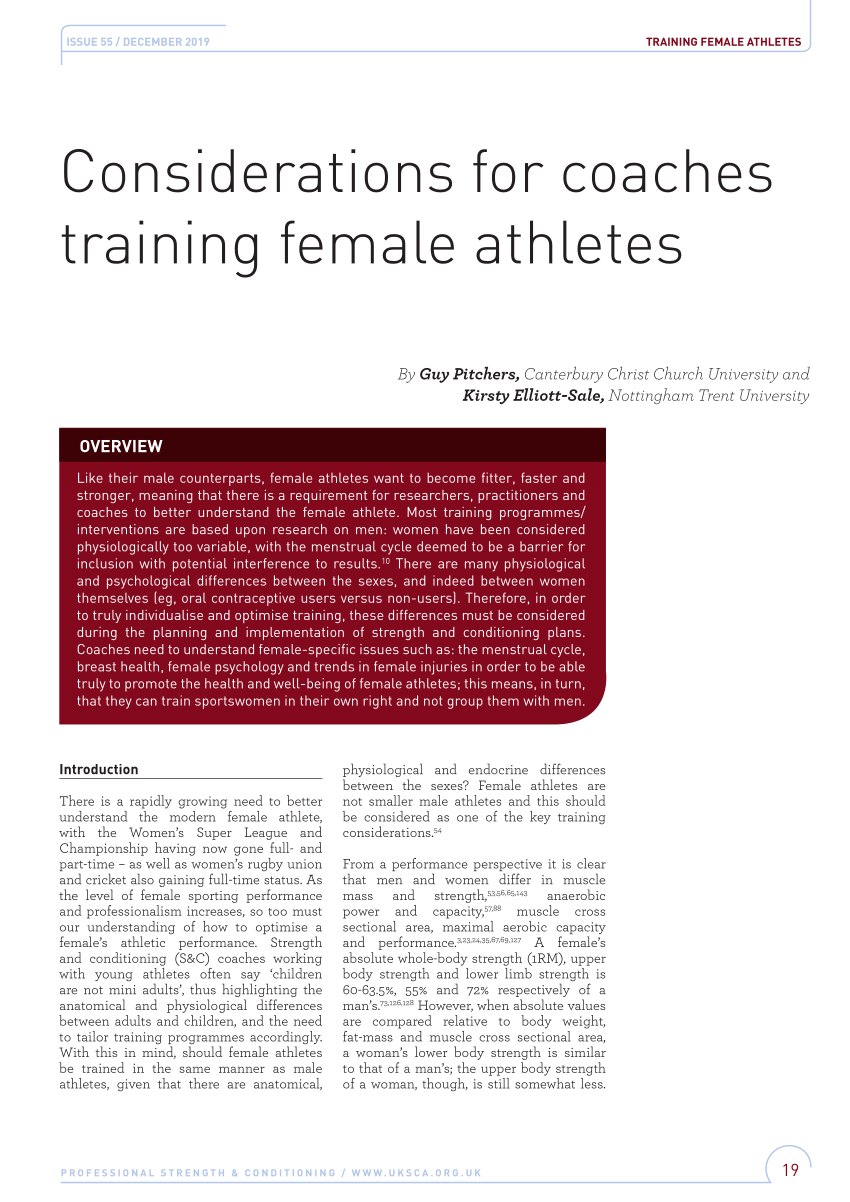 Pdf Considerations For Coaches Training Female Athletes