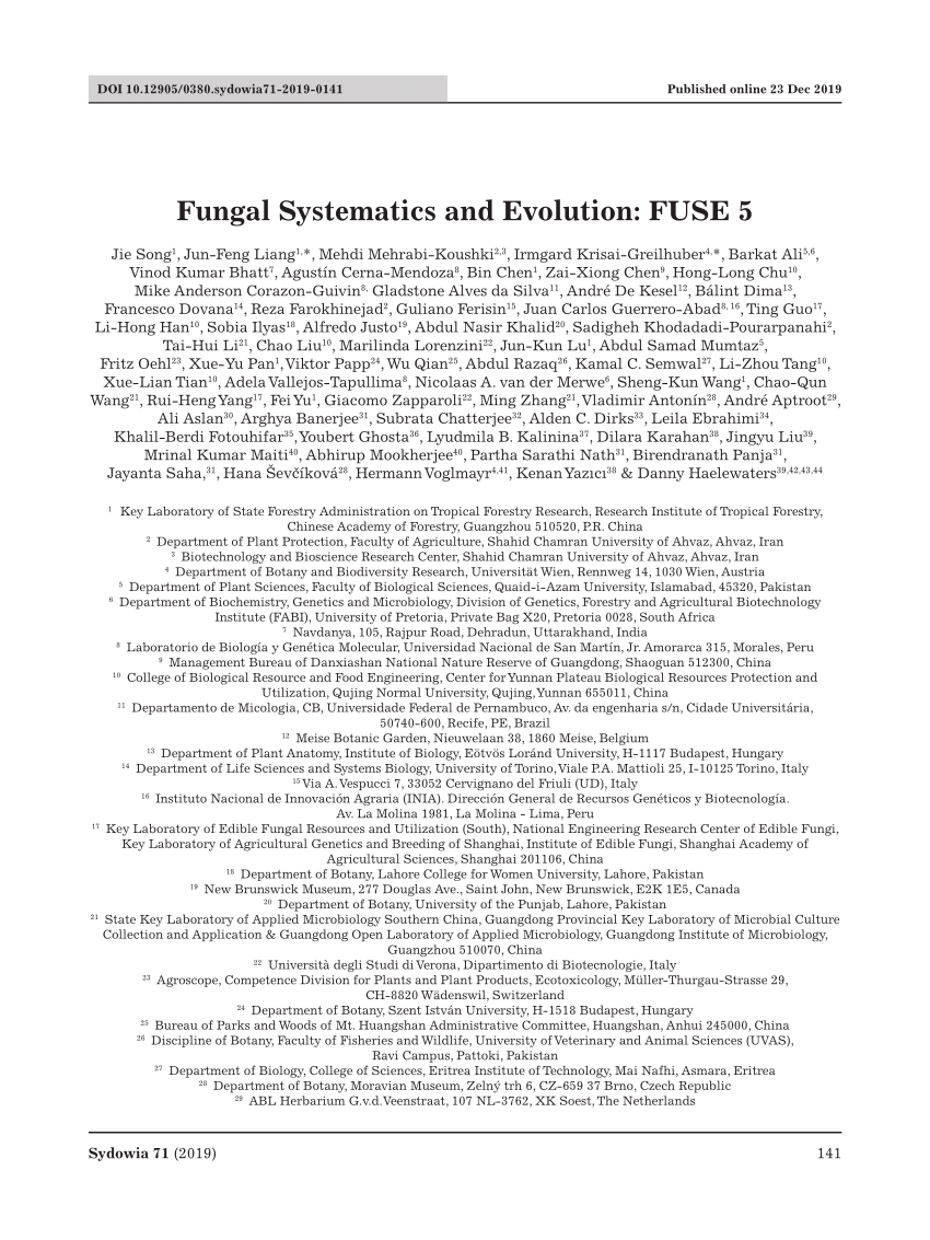 PDF) Fungal Systematics and Evolution: FUSE 5