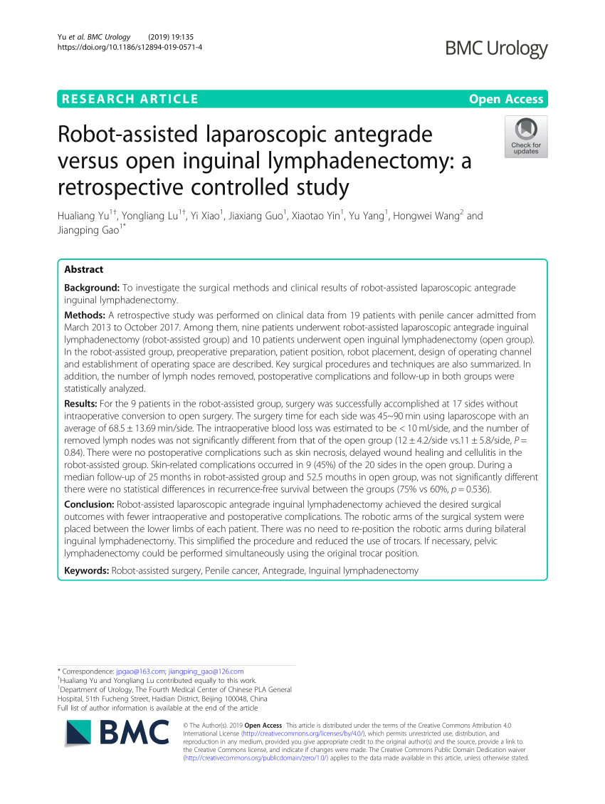 Pdf Robot Assisted Laparoscopic Antegrade Versus Open Inguinal Lymphadenectomy A 