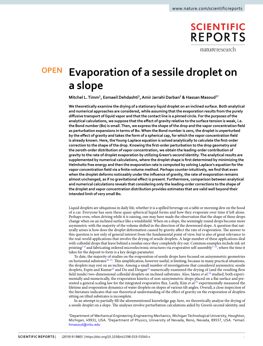 PDF) Evaporation of a sessile droplet on a slope