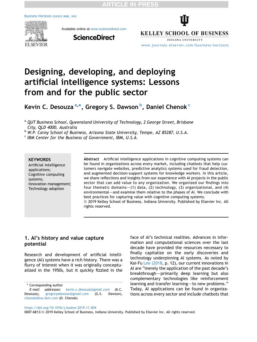 Pdf Designing Developing And Deploying Artificial Intelligence Systems Lessons From And For The Public Sector