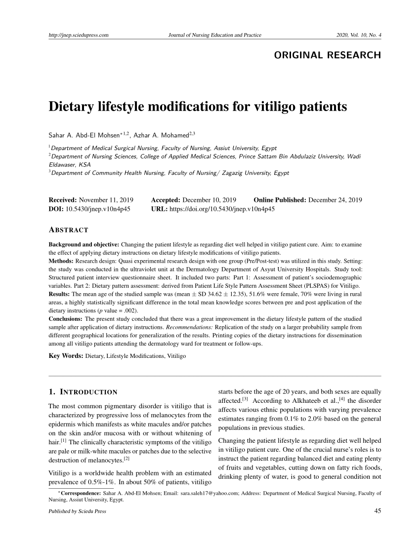 (PDF) Dietary lifestyle modifications for vitiligo patients