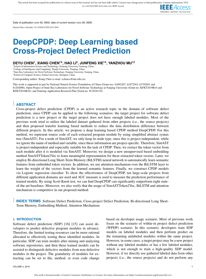 PDF) DeepCPDP: Deep Learning based Cross-Project Defect Prediction