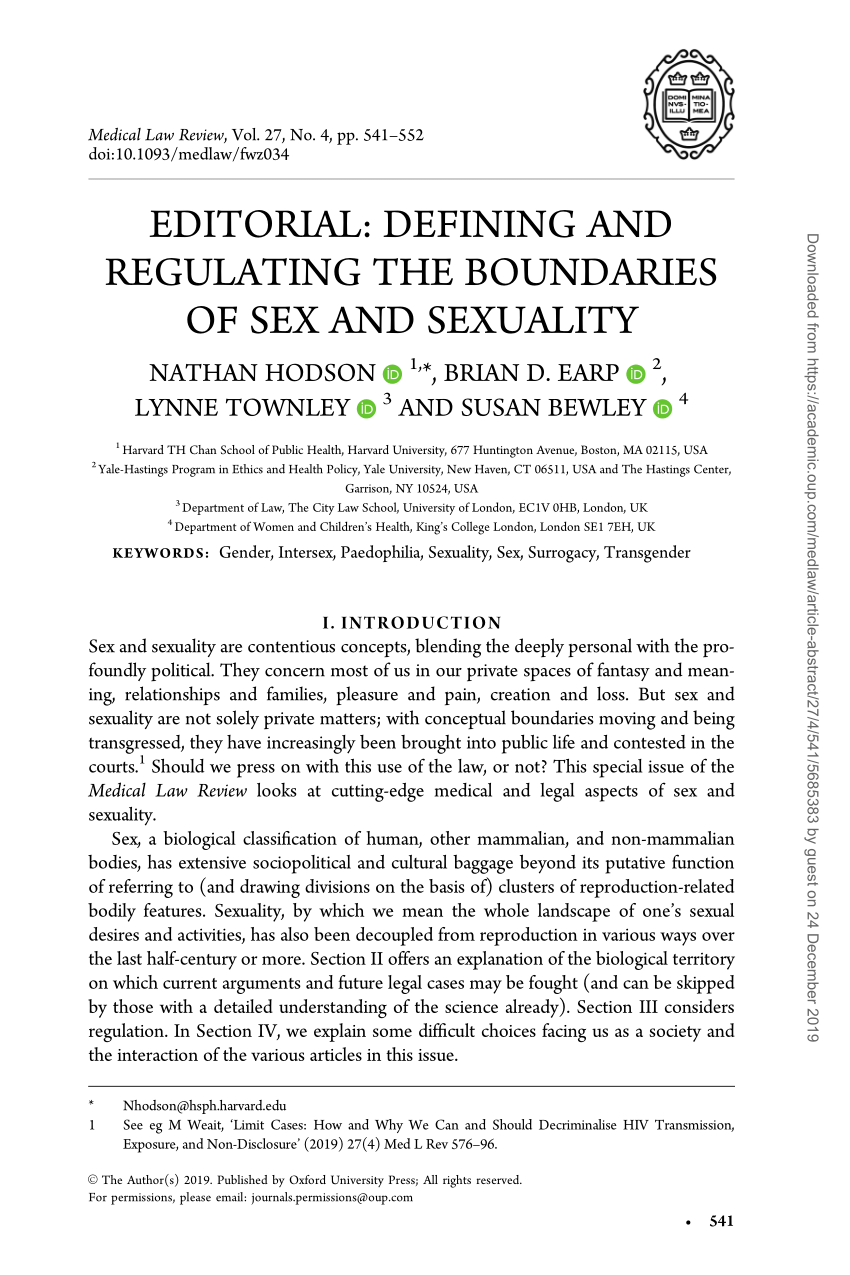 PDF) Defining and Regulating the Boundaries of Sex and Sexuality