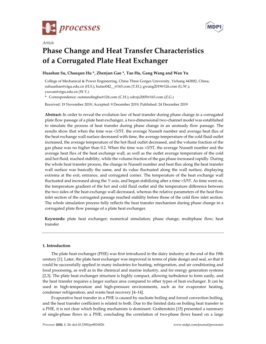 Pdf Phase Change And Heat Transfer Characteristics Of A Corrugated Plate Heat Exchanger