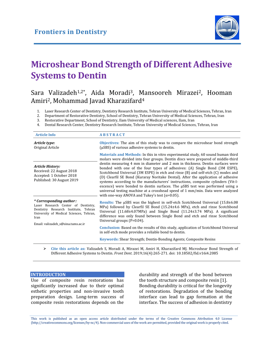 Frontiers  Adhesion of Teeth