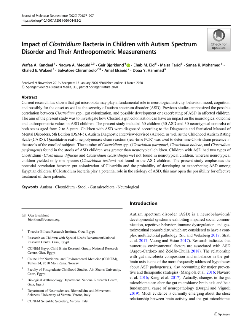 Pdf Impact Of Clostridium Bacteria In Children With Autism Spectrum Disorder And Their Anthropometric Measurements