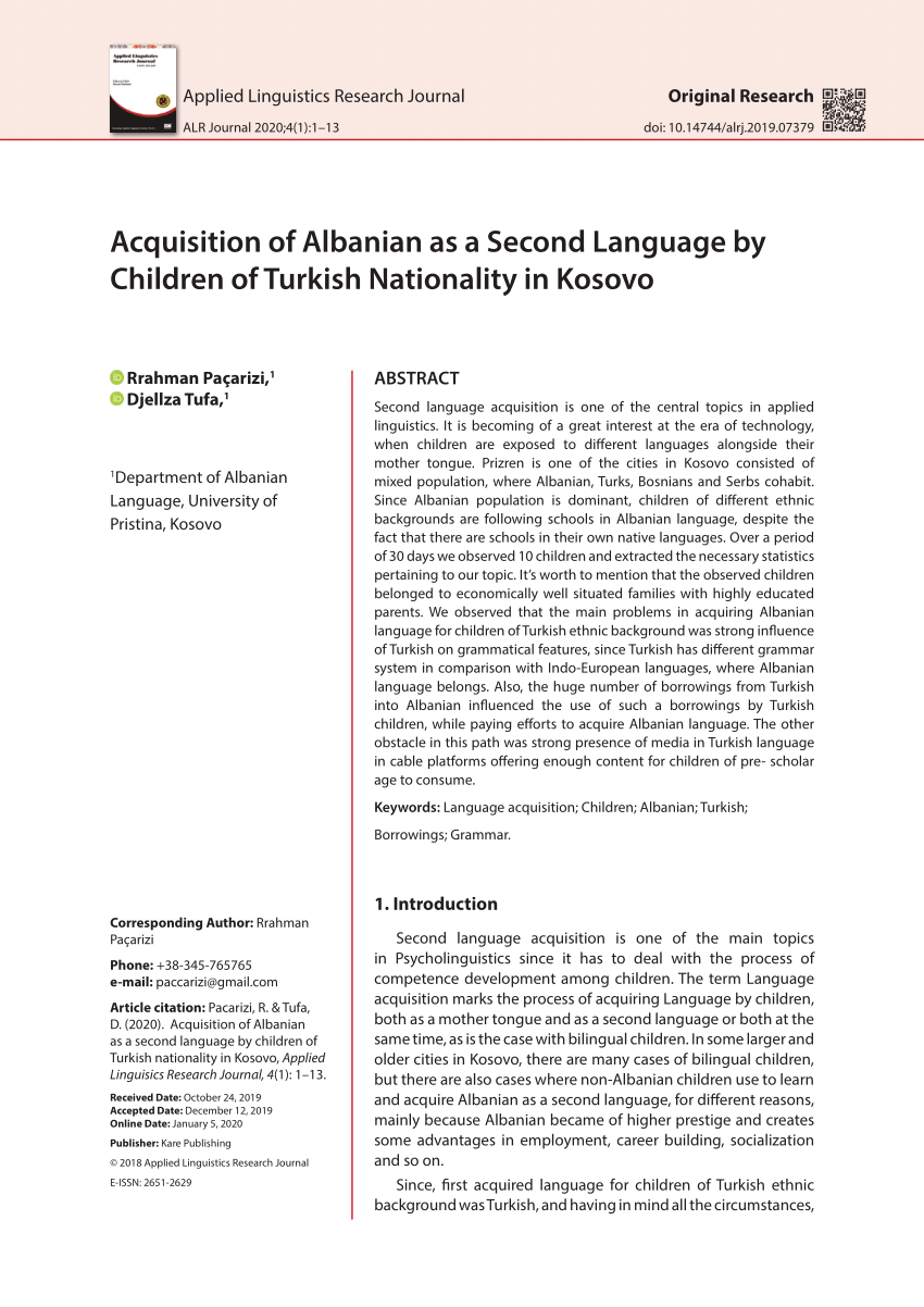 PDF) Acquisition of Albanian as Second Language by children of 