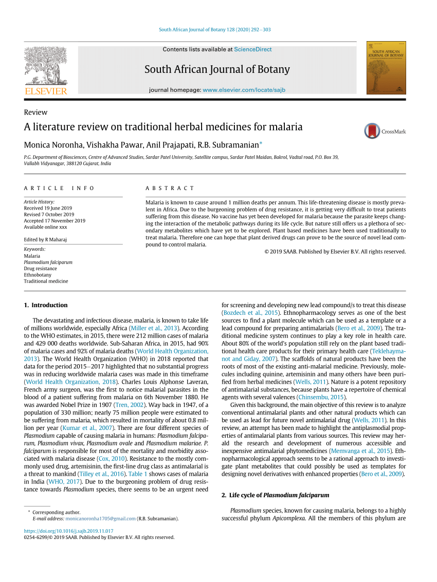 literature review on prevalence of malaria pdf