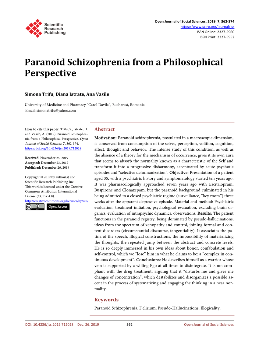 paranoid schizophrenia case study scribd