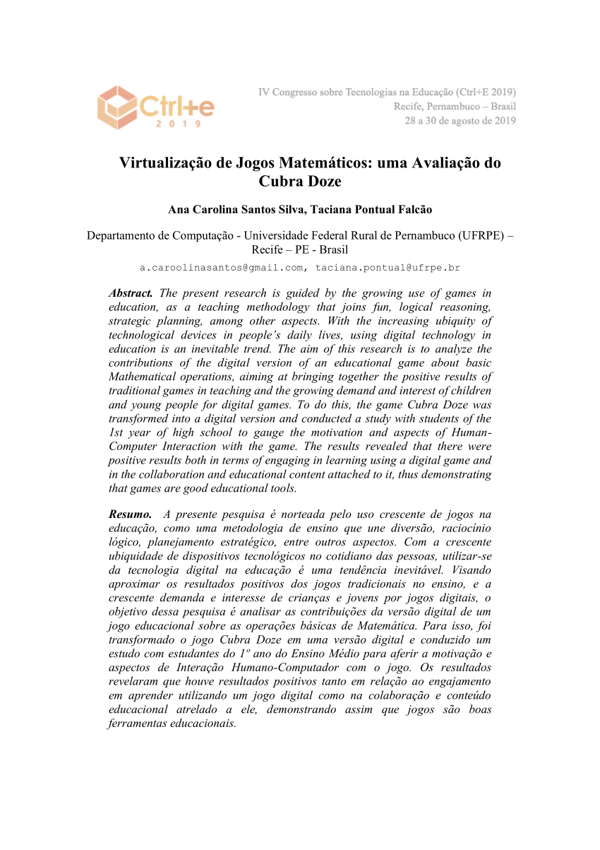 PDF) Games no ensino da Matemática: Processos de virtualização de