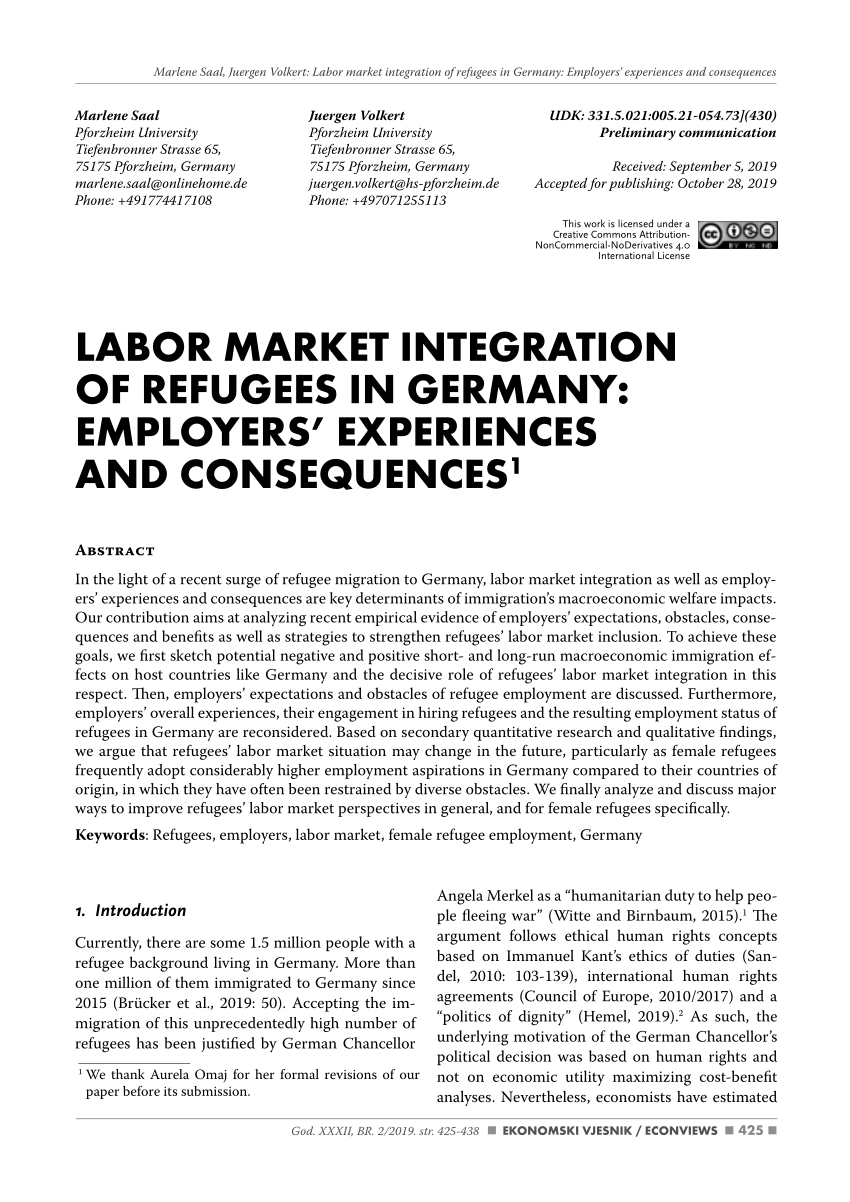 Pdf Labor Market Integration Of Refugees In Germany Employers Experiences And Consequences Econviews Journal 32 2