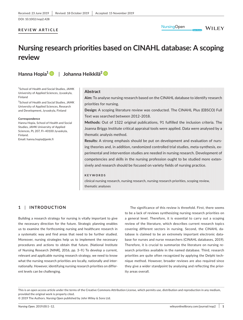 nursing research articles cinahl