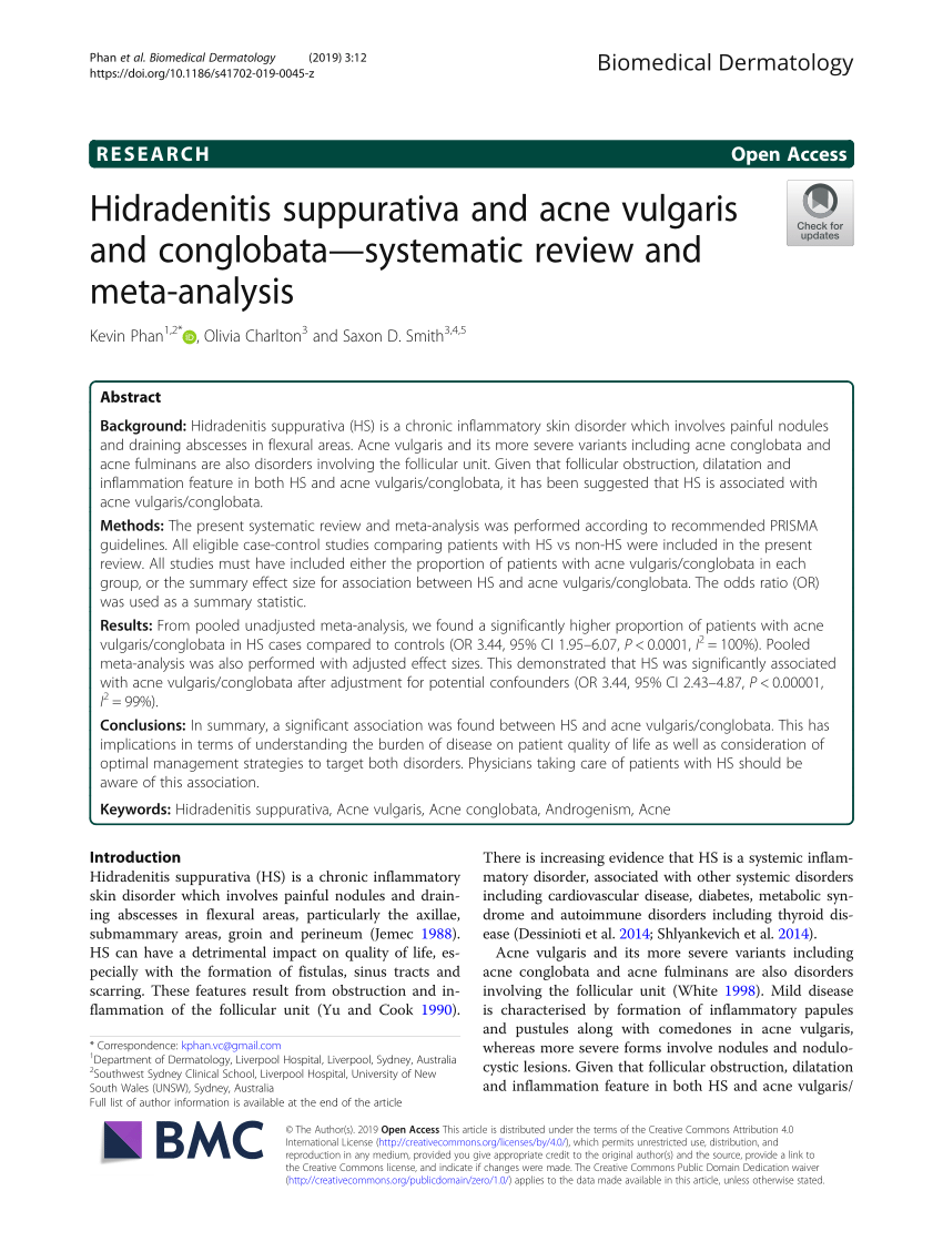 Pdf Hidradenitis Suppurativa And Acne Vulgaris And Conglobata Systematic Review And Meta Analysis