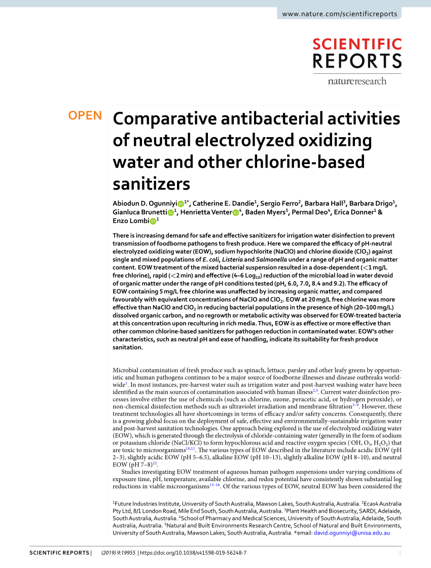 binær Higgins fantom PDF) Comparative antibacterial activities of neutral electrolyzed oxidizing  water and other chlorine-based sanitizers