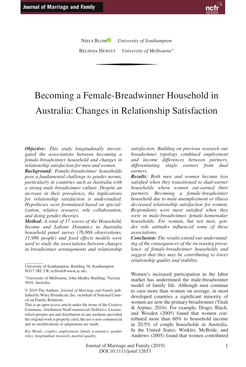 (PDF) a Female‐Breadwinner Household in Australia Changes in