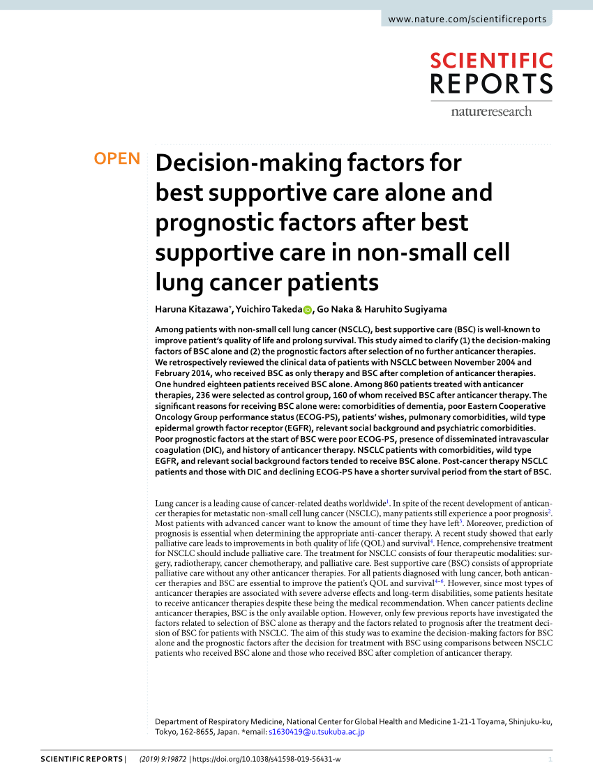 PDF) Decision-making factors for best supportive care alone and prognostic  factors after best supportive care in non-small cell lung cancer patients