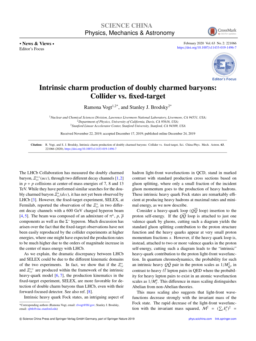 Pdf Intrinsic Charm Production Of Doubly Charmed Baryons Collider Vs Fixed Target