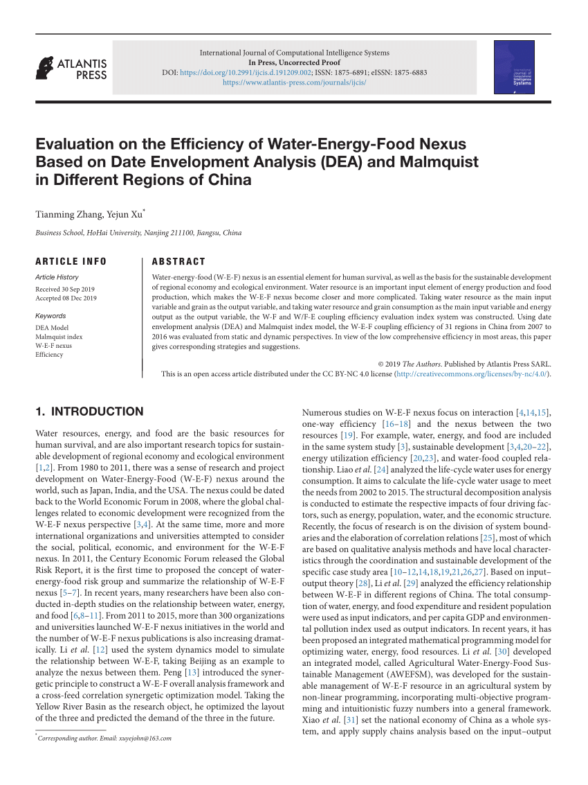 Methods for Evaluating Food-Energy-Water Nexus: Data Envelopment Analysis  and Network Equilibrium Model Approaches