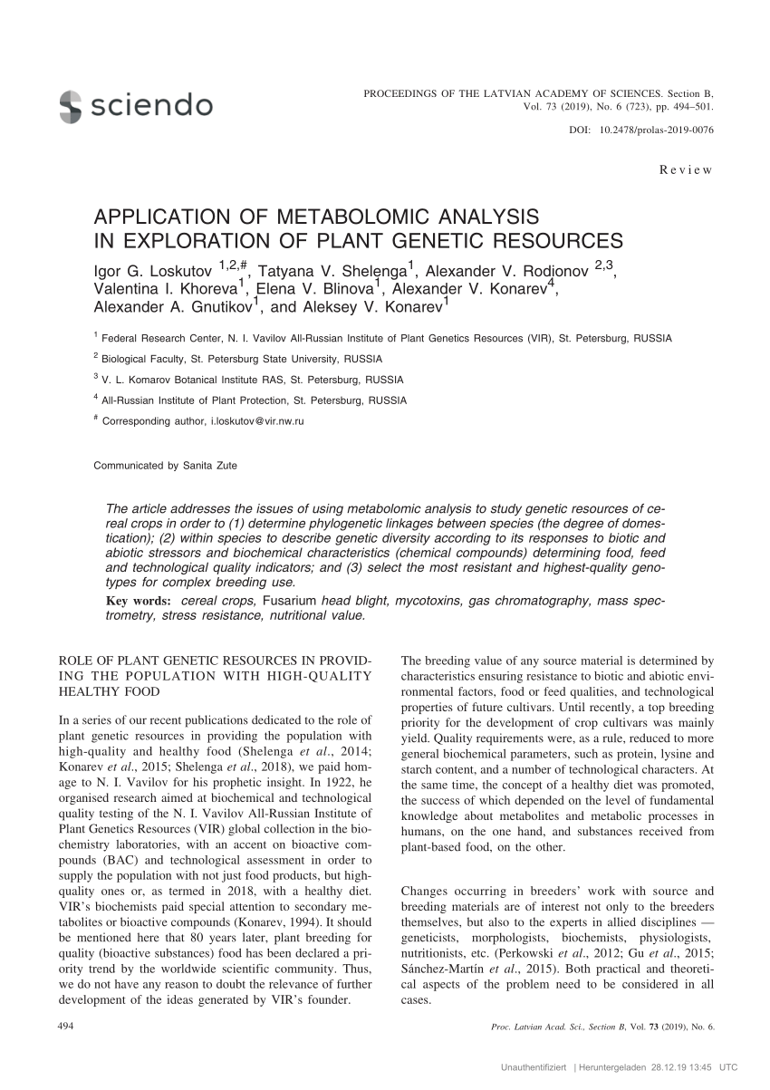 Pdf Application Of Metabolomic Analysis In Exploration Of Plant Genetic Resources