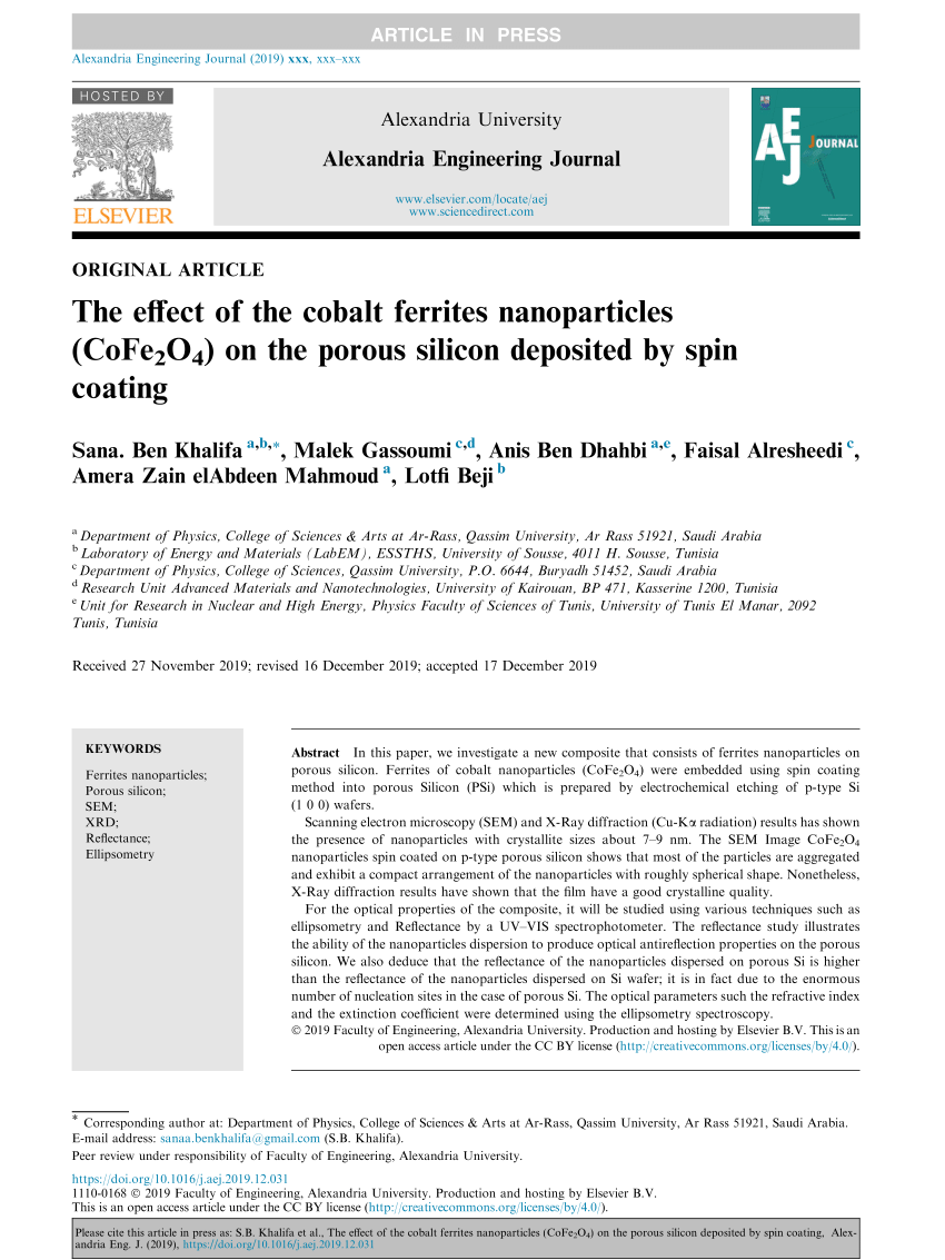 PDF The effect of the cobalt ferrites nanoparticles CoFe2O4 on  