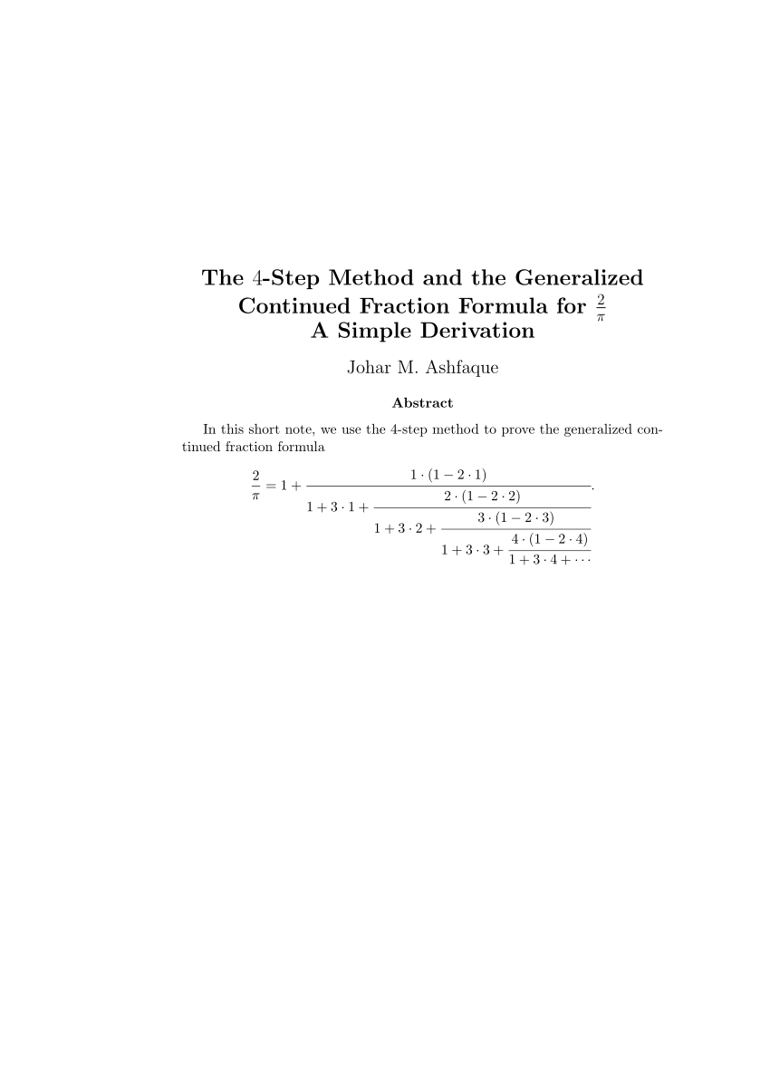 Pdf The 4 Step Method And The Generalized Continued Fraction Formula For 2 P A Simple Derivation