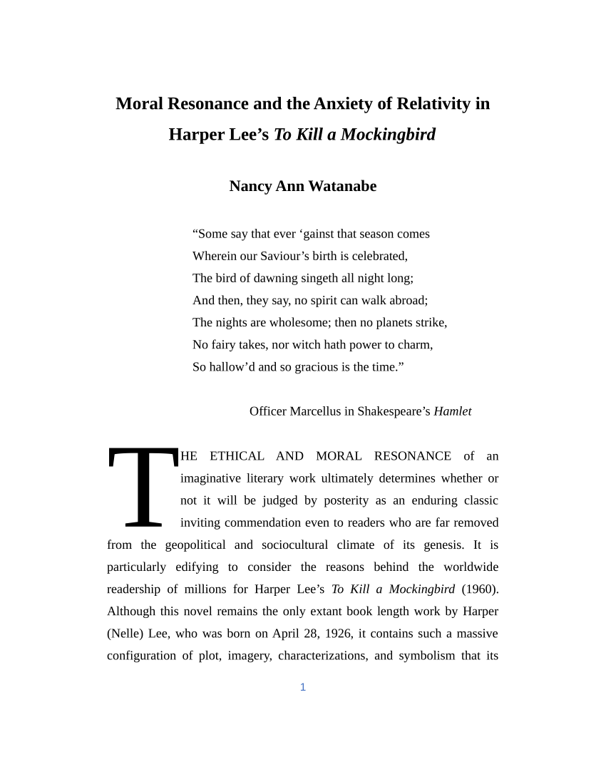 Pdf) Moral Resonance And The Anxiety Of Relativity In Harper Lee's To Kill A Mockingbird