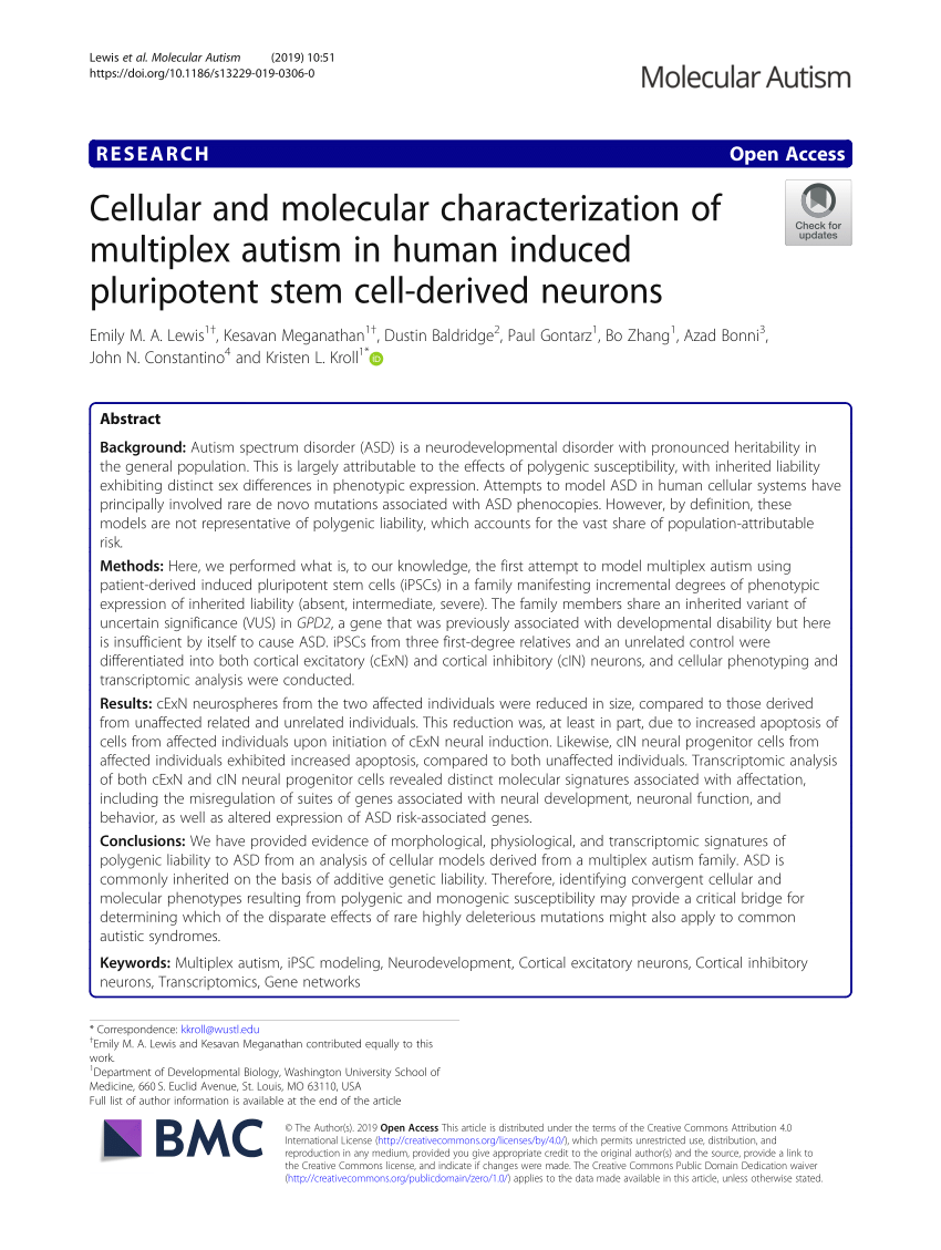 PDF Cellular and molecular characterization of multiplex autism  