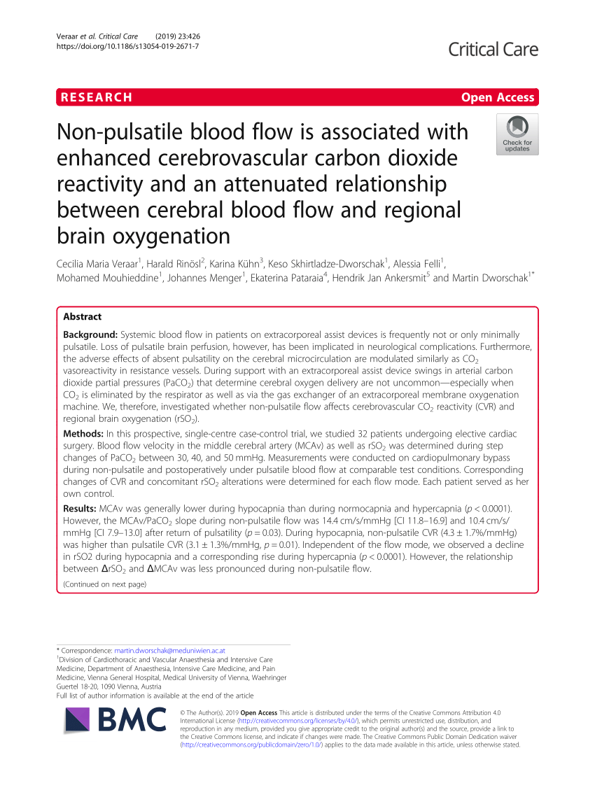 PDF) blood flow associated with enhanced cerebrovascular carbon dioxide reactivity and an attenuated relationship between cerebral blood flow and regional brain oxygenation