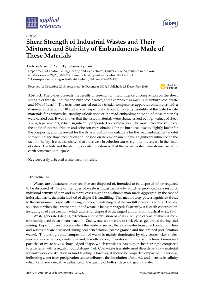 PDF) Shear Strength of Industrial Wastes and Their Mixtures and ...