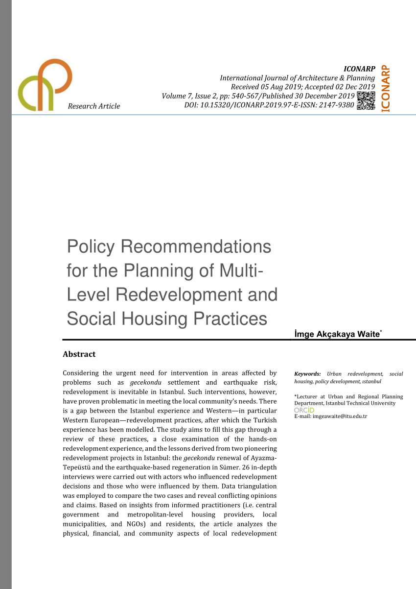 PDF) Policy Recommendations for the Planning of Multi-Level Redevelopment  and Social Housing Practices