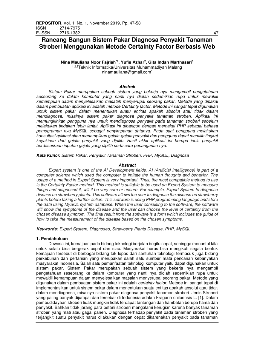 Pdf Rancang Bangun Sistem Pakar Diagnosa Penyakit Tanaman Stroberi Menggunakan Metode 9746