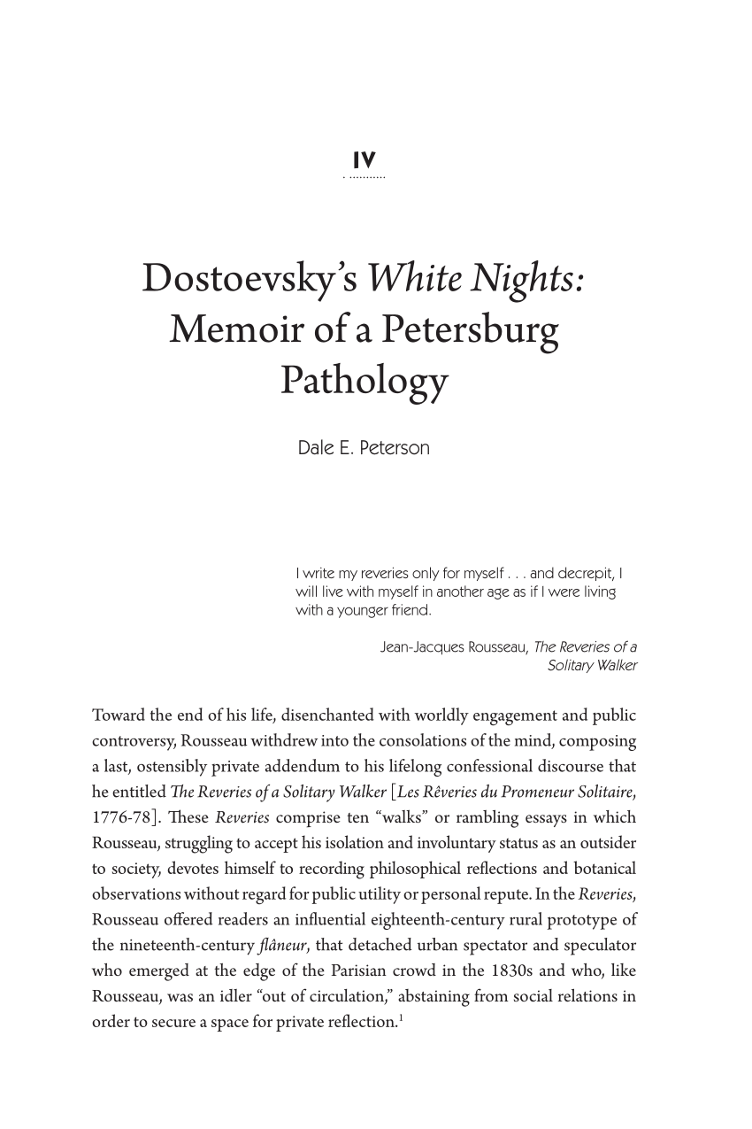 PDF) IV. Dostoevsky's White Nights: Memoir of a Petersburg Pathology